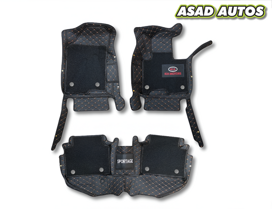 11D Floor Mats For Kia Sportage 2021–2024 – Black Mix Thread With Black Grass Finish