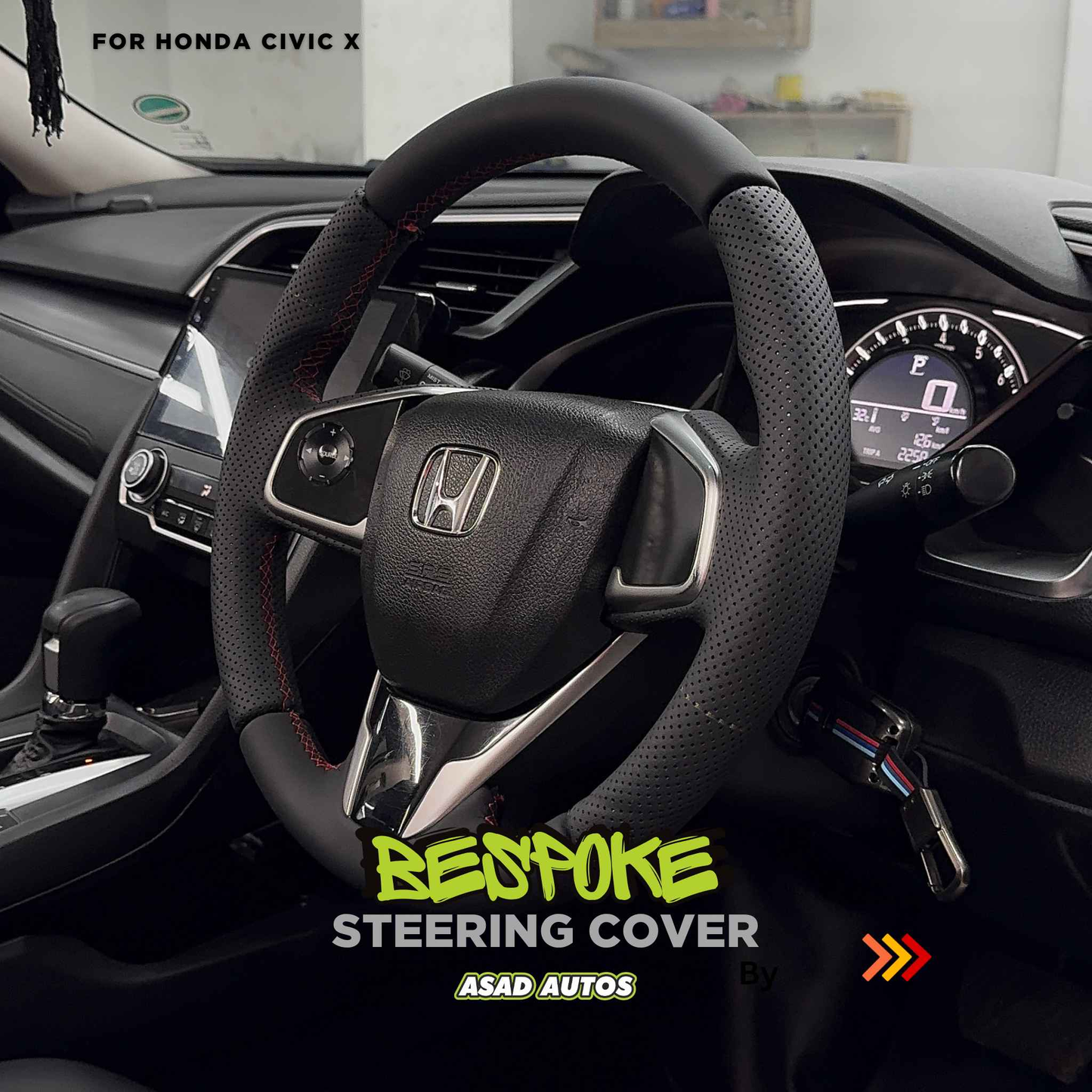 Bespoke Hand-Stitched Steering Cover for Honda Civic X - Ultimate Luxury & Comfort