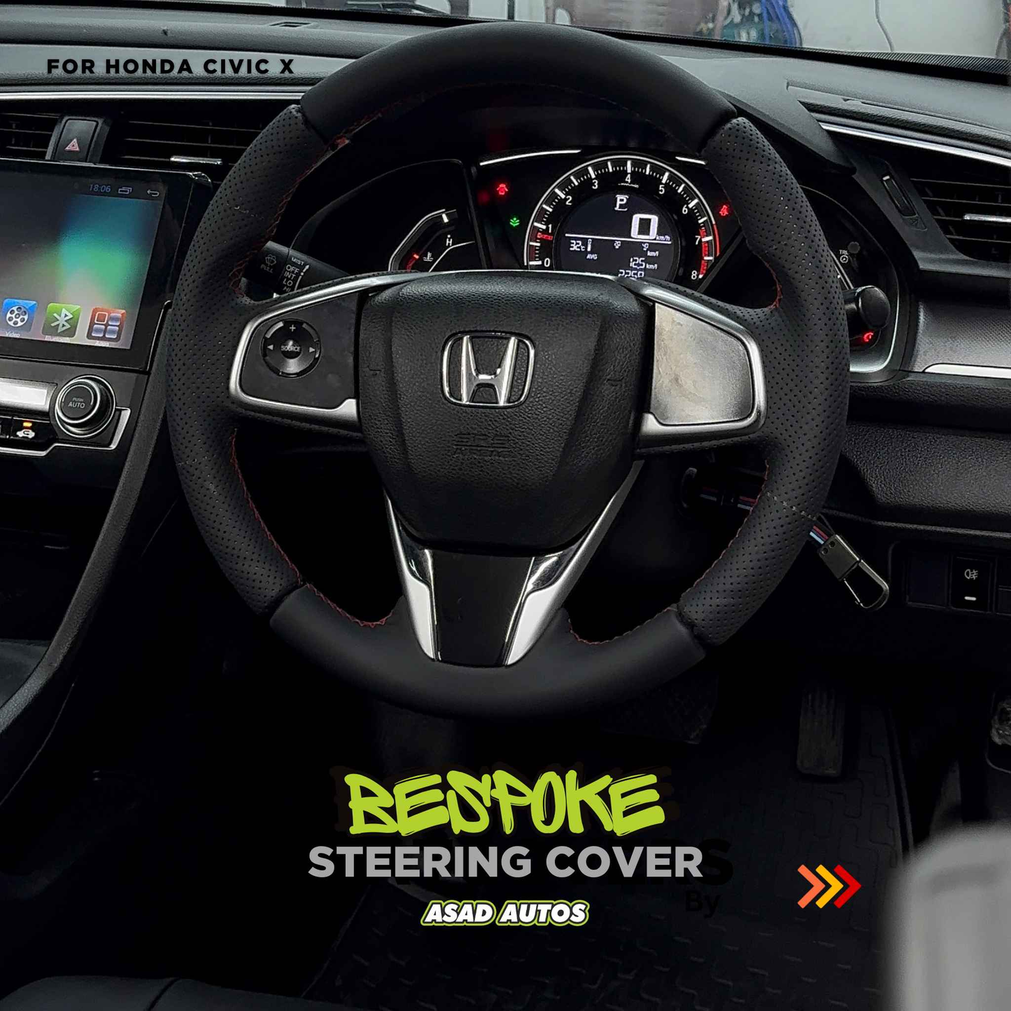 Bespoke Hand-Stitched Steering Cover for Honda Civic X - Ultimate Luxury & Comfort