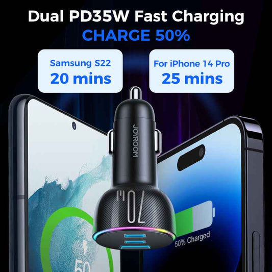 Joyroom 3-Port Ultra fast Car Charger 70w