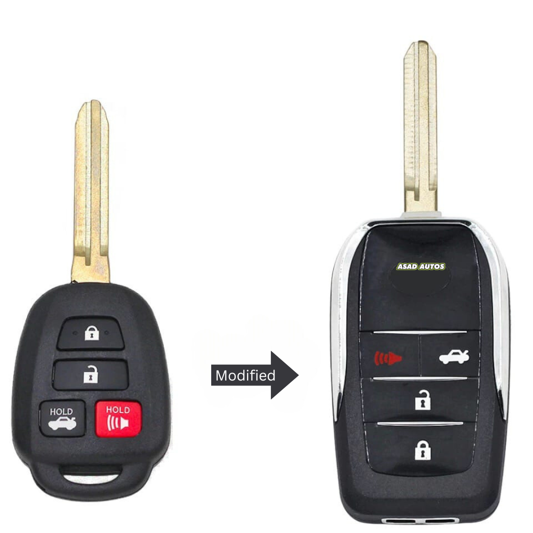 4 Button Modified Flip Car Remote Key Shell for Toyota Corolla, offering a custom fit, durable material, and sleek flip design for improved functionality.