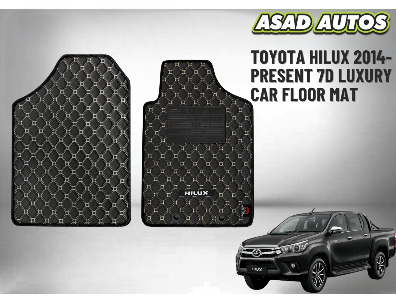 7D Luxury Floor Mats for Toyota Hilux 2014–Present – Waterproof, Custom Fit, Heavy-Duty