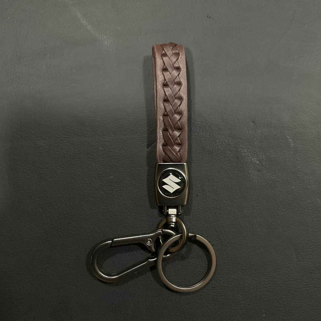 Suzuki (NEW) Leather Braided Metal Car Suzuki Logo / Monogram Keychain