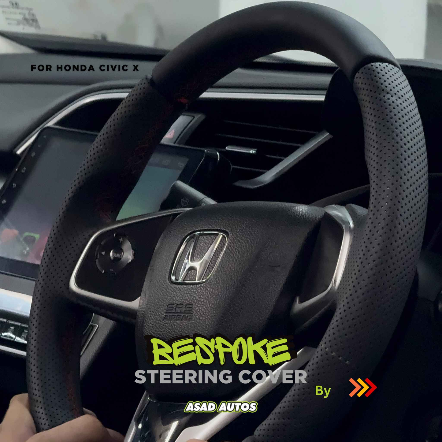 Bespoke Hand-Stitched Steering Cover for Honda Civic X - Ultimate Luxury & Comfort