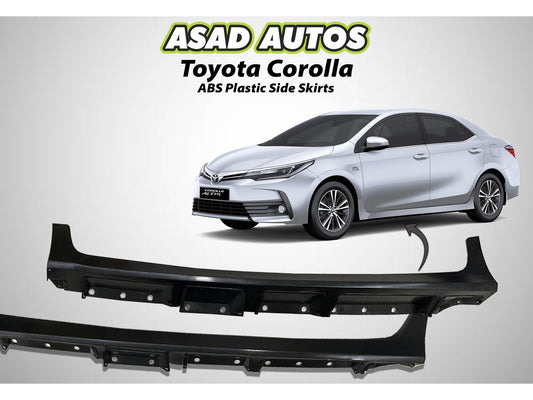 ABS plastic side skirts for Toyota Corolla 2015-2024, enhancing the vehicle’s appearance with a sleek, sporty look while improving aerodynamics for better performance.