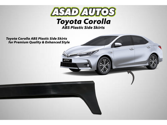 ABS plastic side skirts for Toyota Corolla 2015-2024, enhancing the vehicle’s appearance with a sleek, sporty look while improving aerodynamics for better performance.