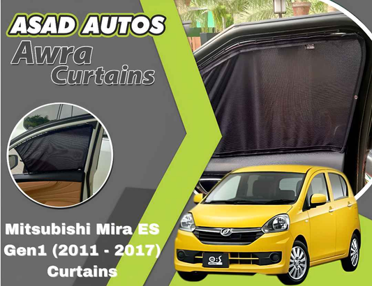 Awra Curtains For Mitsubishi Mira ES Gen1 (2011 - 2017) — Car Window Shades & Railing Curtains