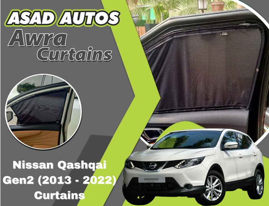 Awra Curtains for Nissan Qashqai Gen2 (2013 - 2022) — Car Window Shades & Railing Curtains