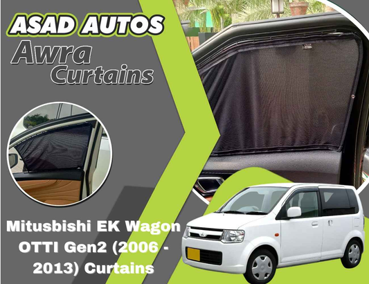 Awra Curtains For Mitsubishi EK Wagon OTTI Gen2 (2006 - 2013) — Car Window Shades & Railing Curtains