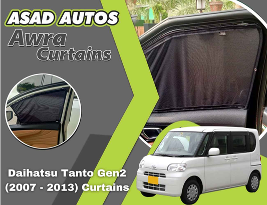 Awra Curtains For Daihatsu Tanto Gen2 (2007 - 2013) — Car Window Shades & Railing Curtains