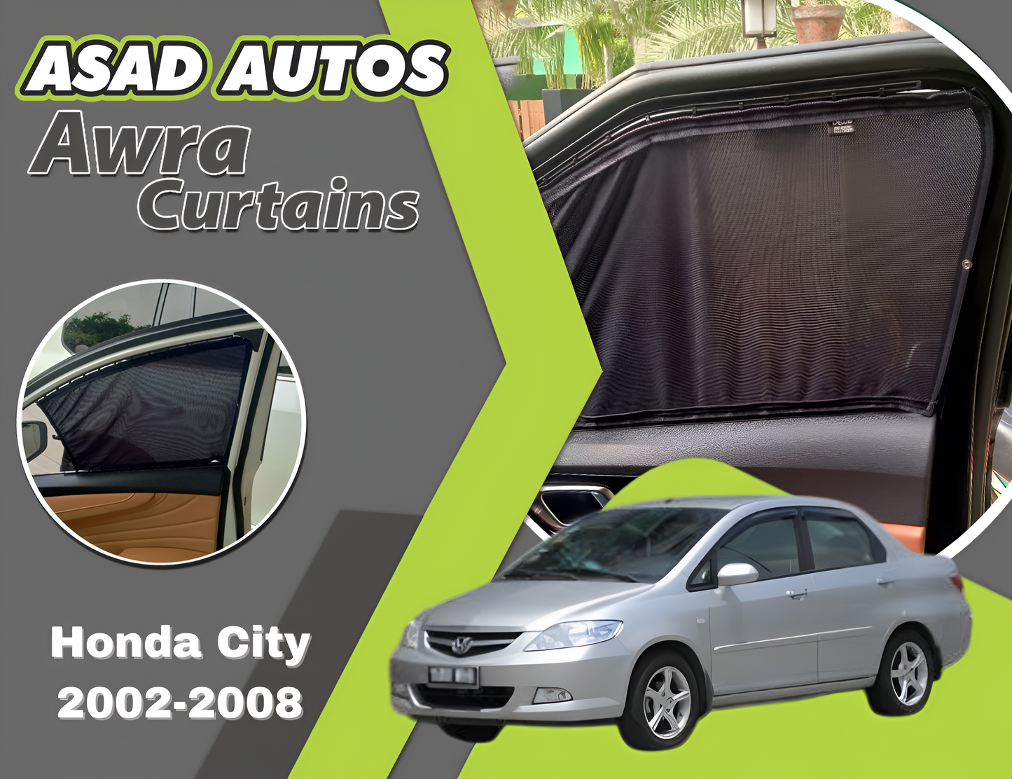 "Awra Curtains for Honda City (2002-2008) – Stylish Custom Fit Privacy Shades with Sun Protection and UV Protection"