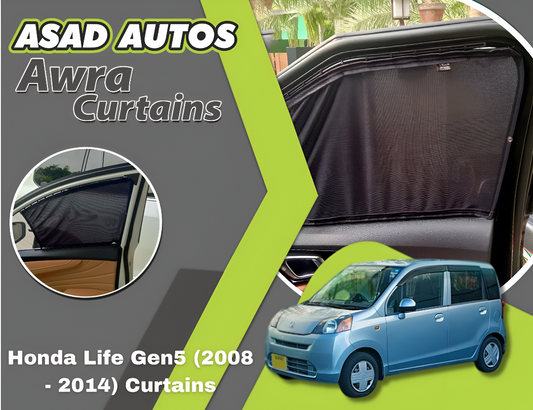 Awra Curtains for Honda Life Gen5 (2008–2014), premium car window curtains, custom fit for privacy, UV protection, and heat control.