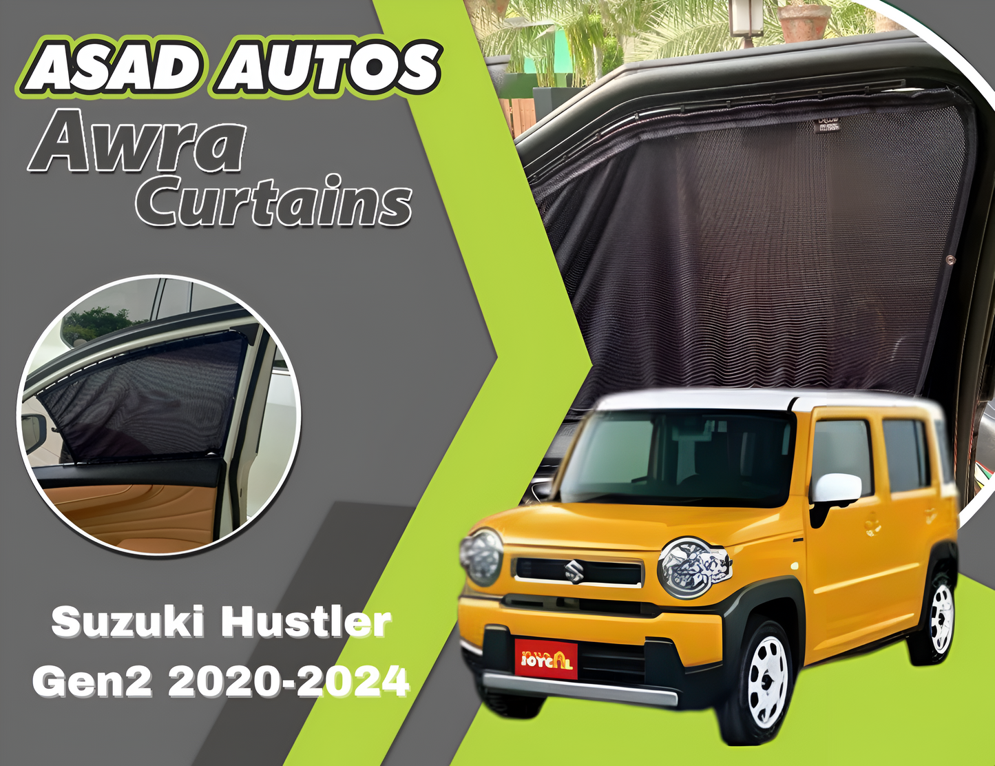 "Awra Curtains for Suzuki Hustler Gen2 (2020-2024) – Premium Privacy & Sun Protection"