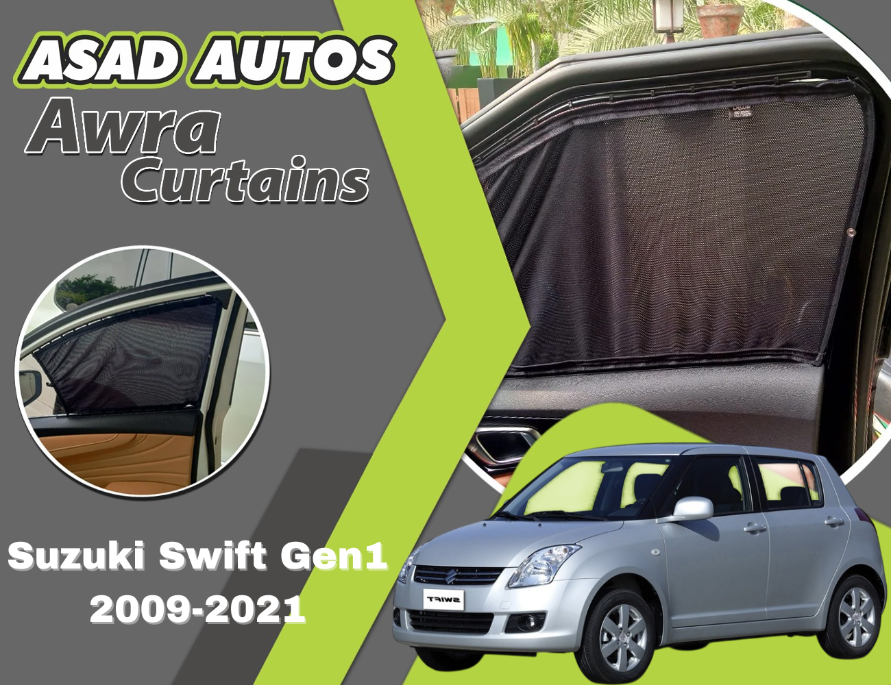 "Awra Curtains for Suzuki Swift Gen1 (2009-2021) β Premium Privacy & Sun Protection"
