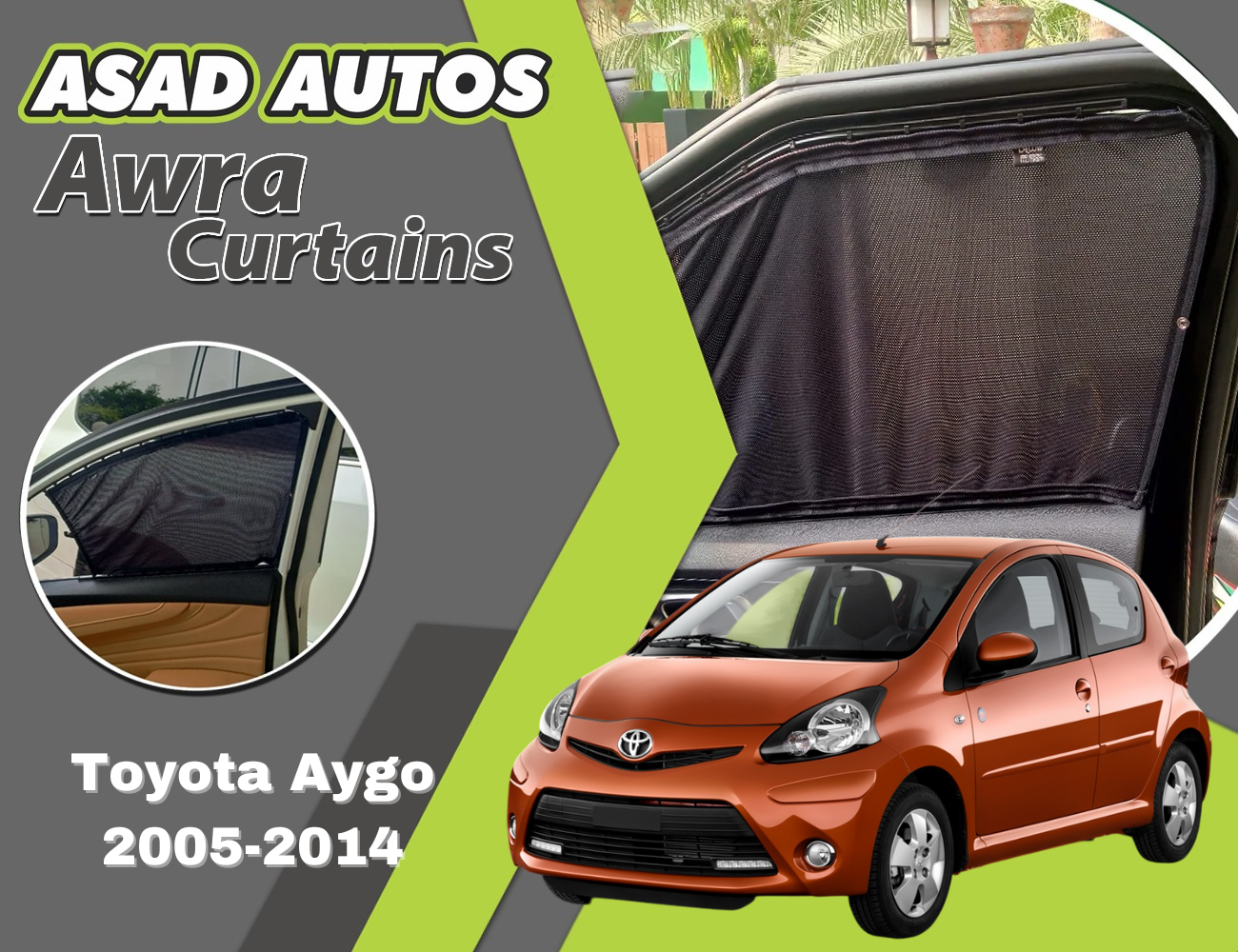 "Awra Curtains for Toyota Aygo (2005-2014) – Stylish Custom Fit Privacy Shades with Sun Protection and UV Block"