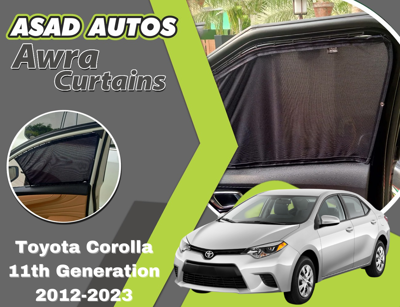 "Awra Curtains for Toyota Corolla 11th Gen (2012-2023) – Enhanced Interior Comfort with Premium Privacy and Sun Protection"