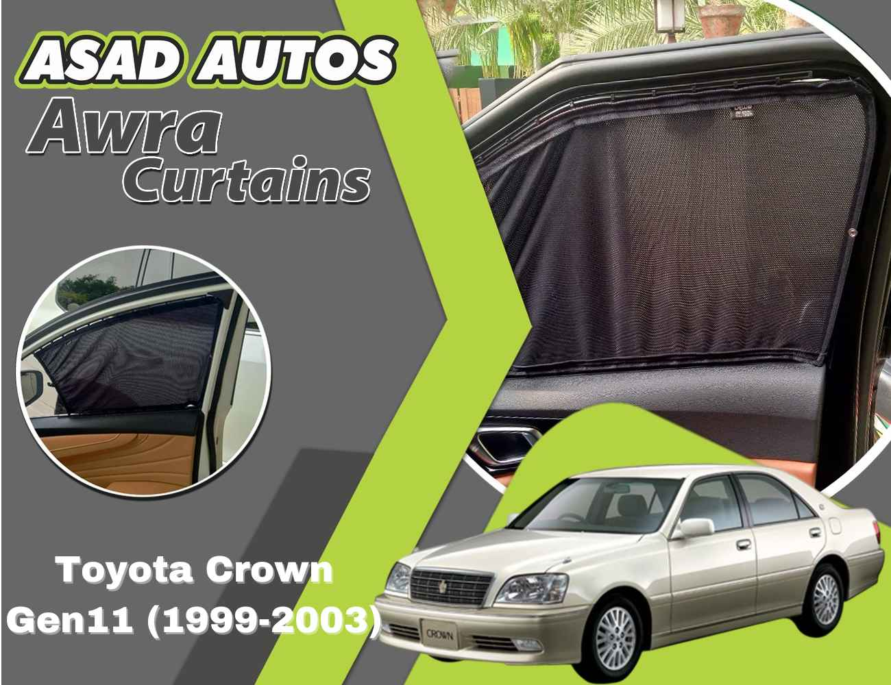 Awra Curtains for Toyota Crown Gen11 (1999-2003) | Sunshade & Privacy