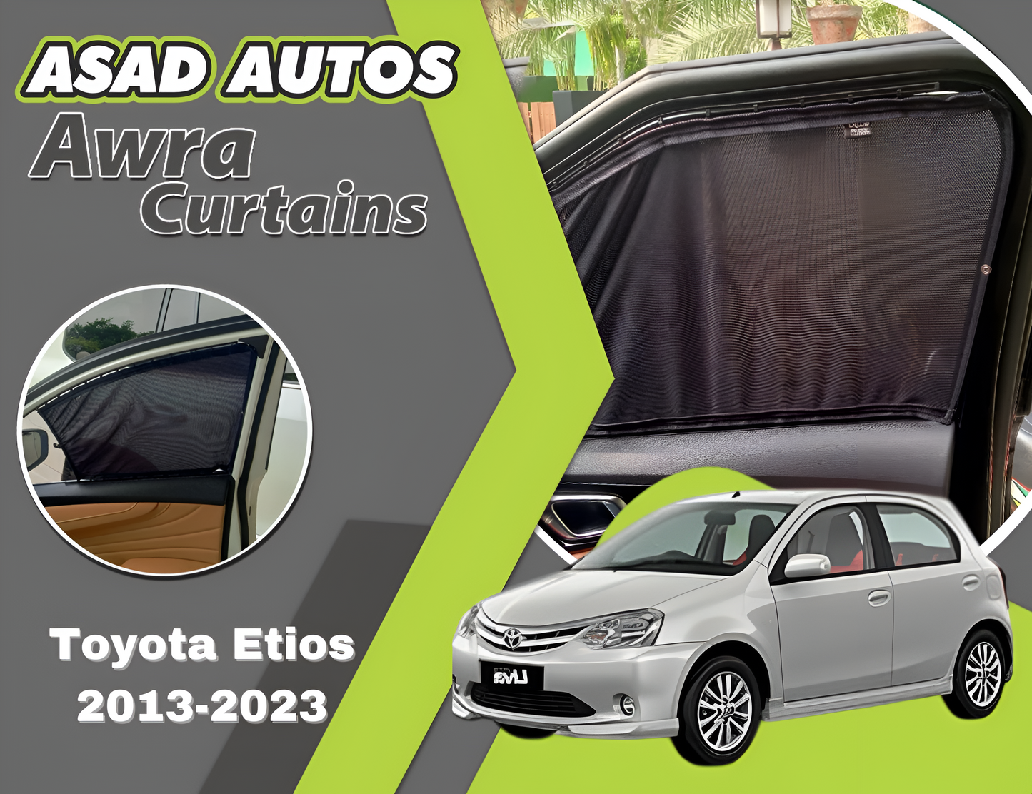 "Awra Curtains for Toyota Etios (2013-2023) – Custom Fit Privacy Shades for Superior Sun Protection and UV Block"
