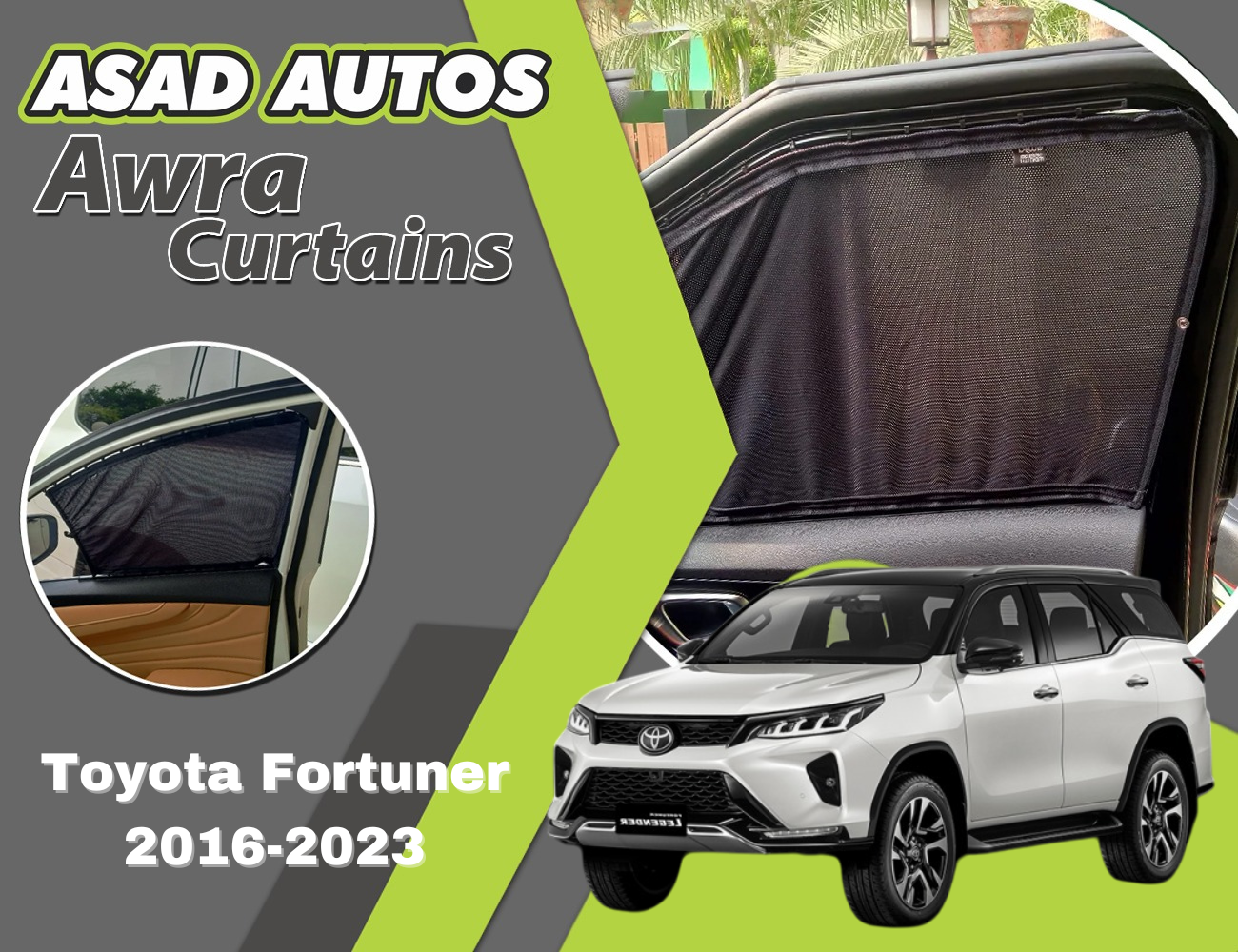"Awra Curtains for Toyota Fortuner (2016-2023) β Custom Fit Premium Privacy Shades with Sun Protection and UV Block"