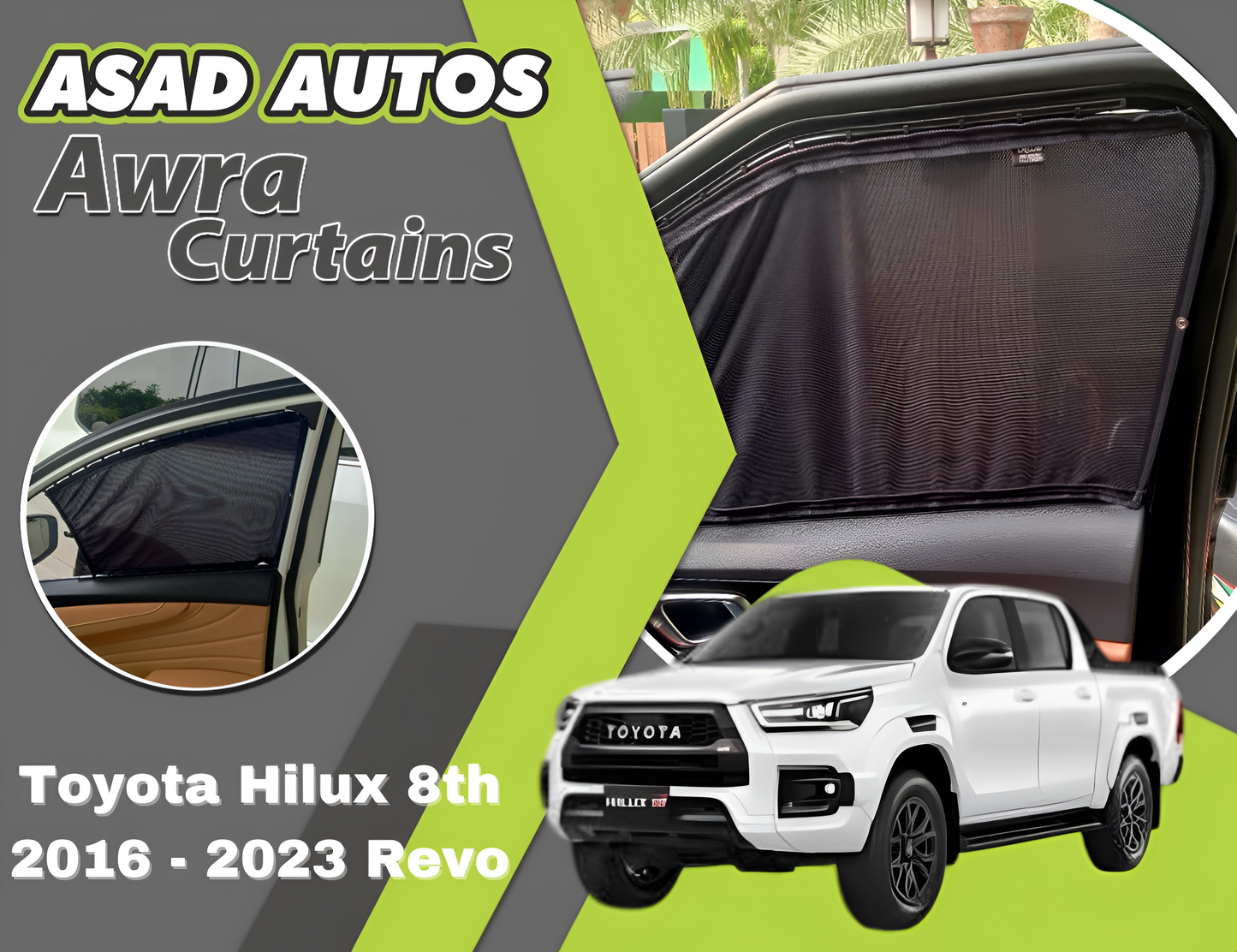 "Awra Curtains for Toyota Hilux 8th Gen (2016-2023) – Premium Privacy Shades with Sun Protection and UV Block"