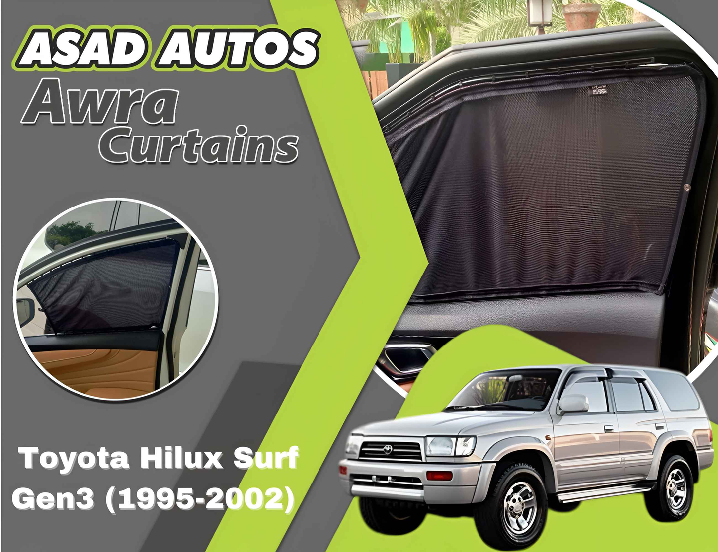 Awra Curtains for Toyota Hilux Surf Gen3 (1995-2002) | Sunshade & Privacy