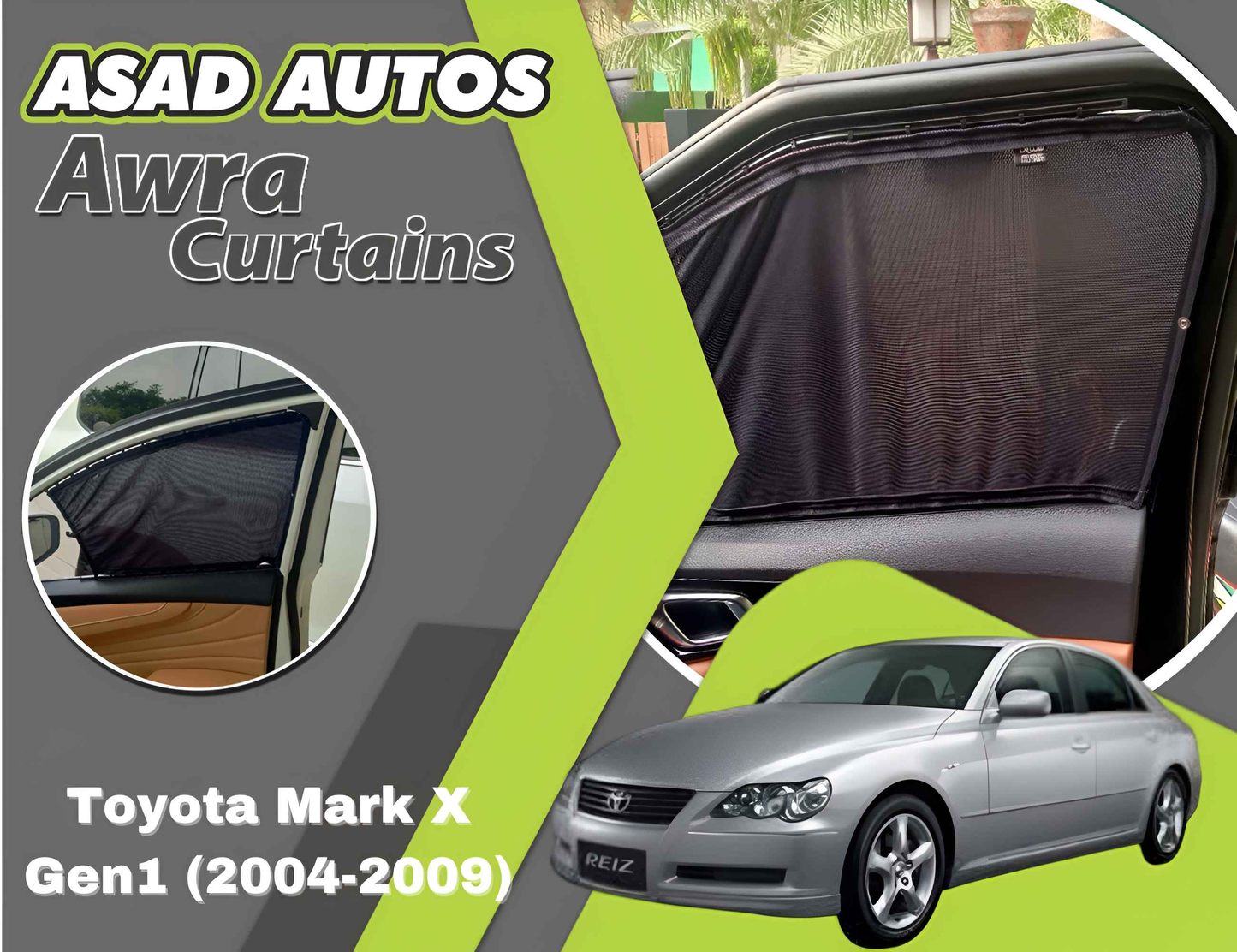 Awra Curtains for Toyota Mark X Gen1 (2004-2009) | Sunshade & Privacy