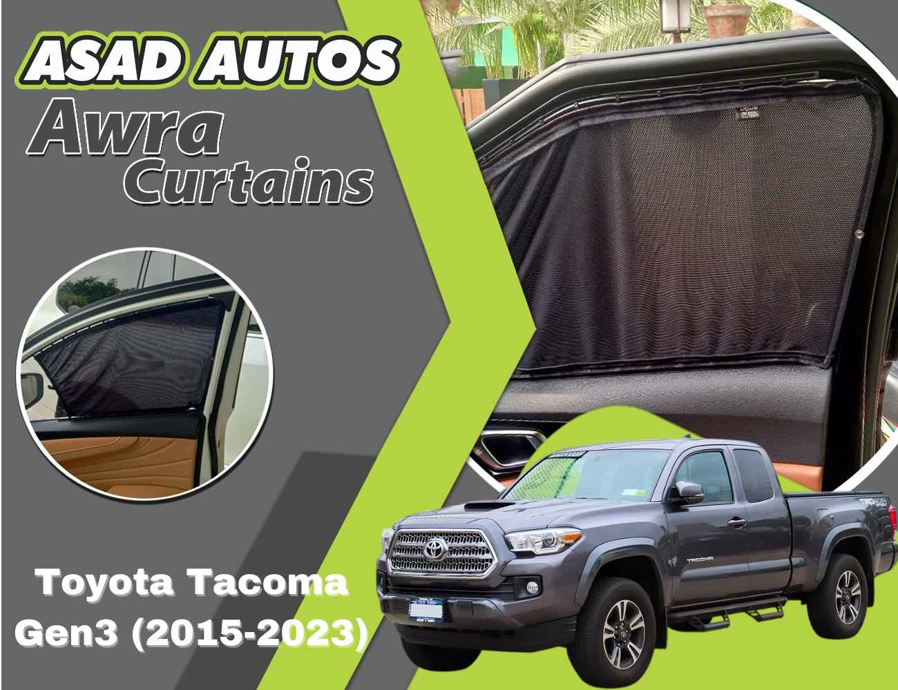 Awra Curtains for Toyota Tacoma Gen3 (2015-2023) | Sunshade & Privacy