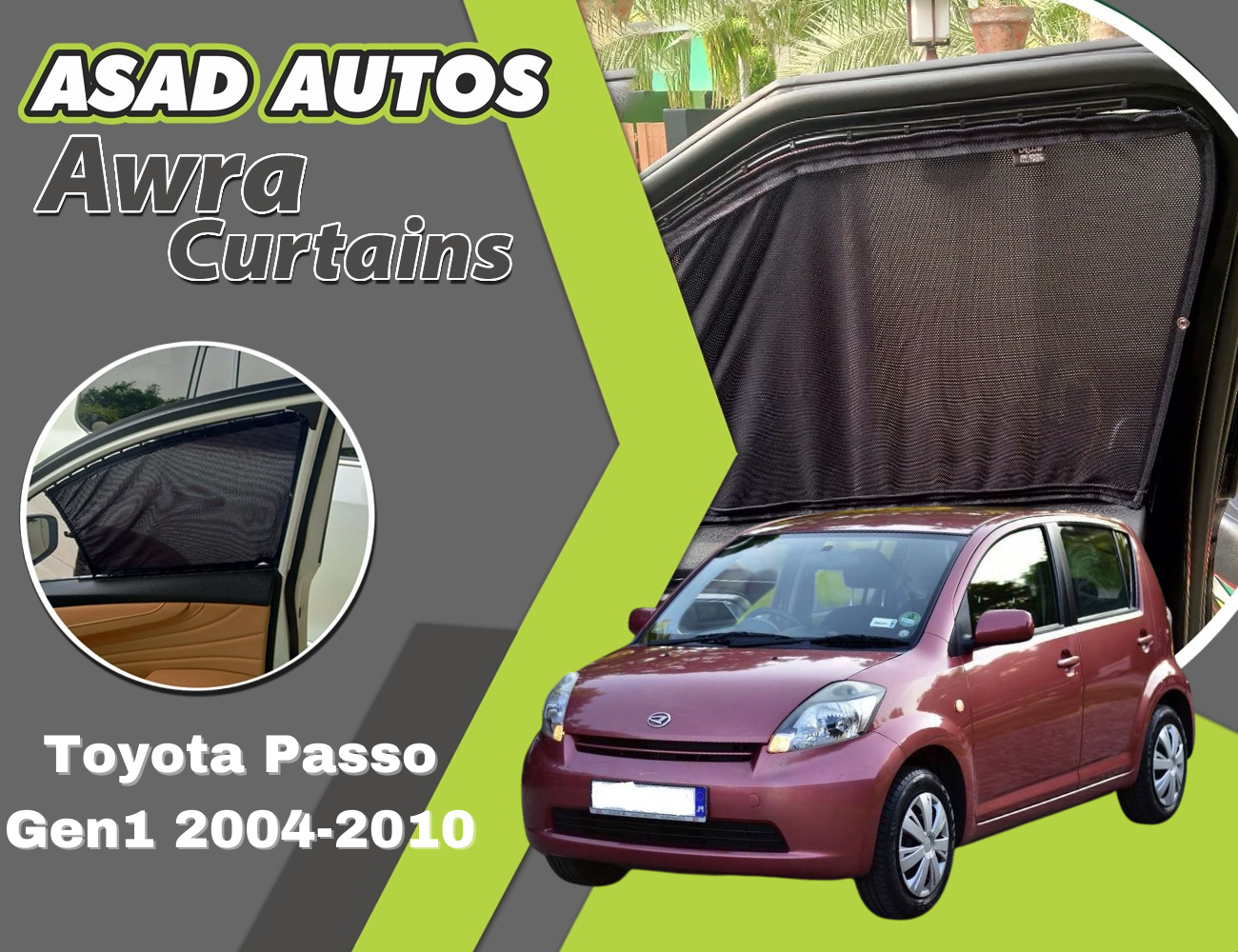 "Awra Curtains installed in Toyota Passo Gen1 (2004-2010)"