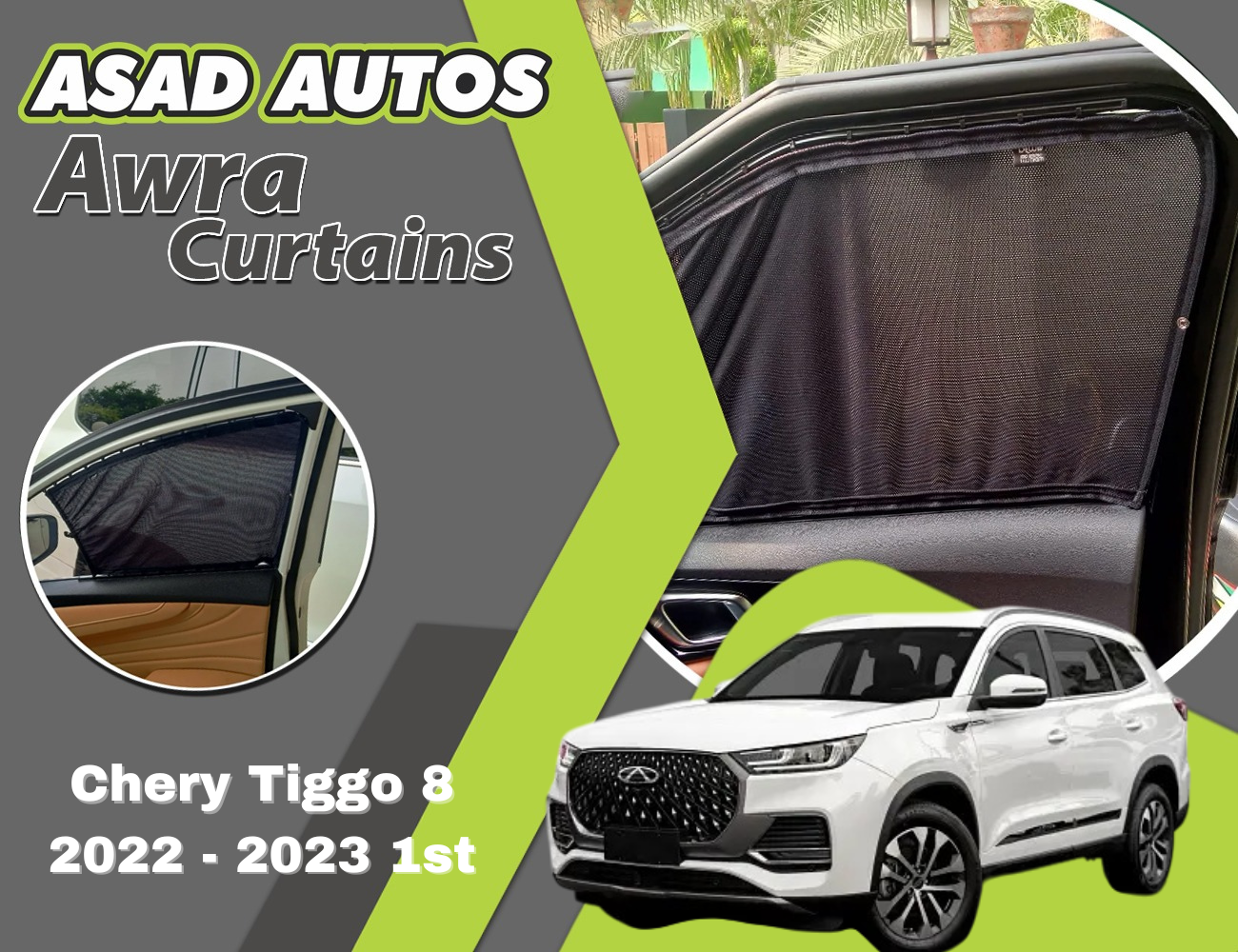 Chery Tiggo "Awra Window Curtains Sun Shades (Car Pardy) for Chery Tiggo 8 2022 - 2023 1st Gen – Premium Sun Protection & Privacy