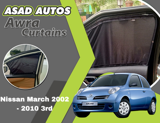 "Awra Window Curtains Sun Shades (Car Pardy) for Nissan March 3rd Gen (2002-2010) – Premium Privacy and Sun Protection"