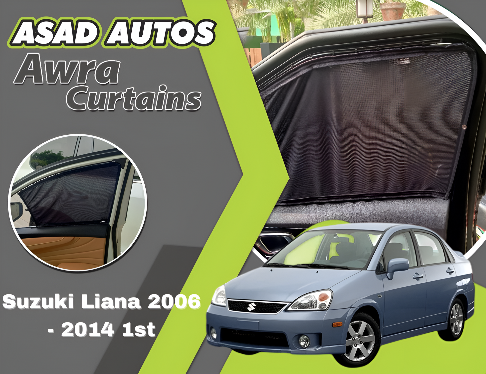 "Awra Window Curtains Sun Shades (Car Pardy) for Suzuki Liana 1st Gen (2006-2014) – Premium Privacy and Sun Protection"