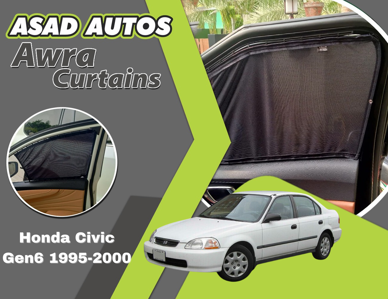 "Awra Window Curtains installed in Honda Civic 1995-2000 (Gen6)"
