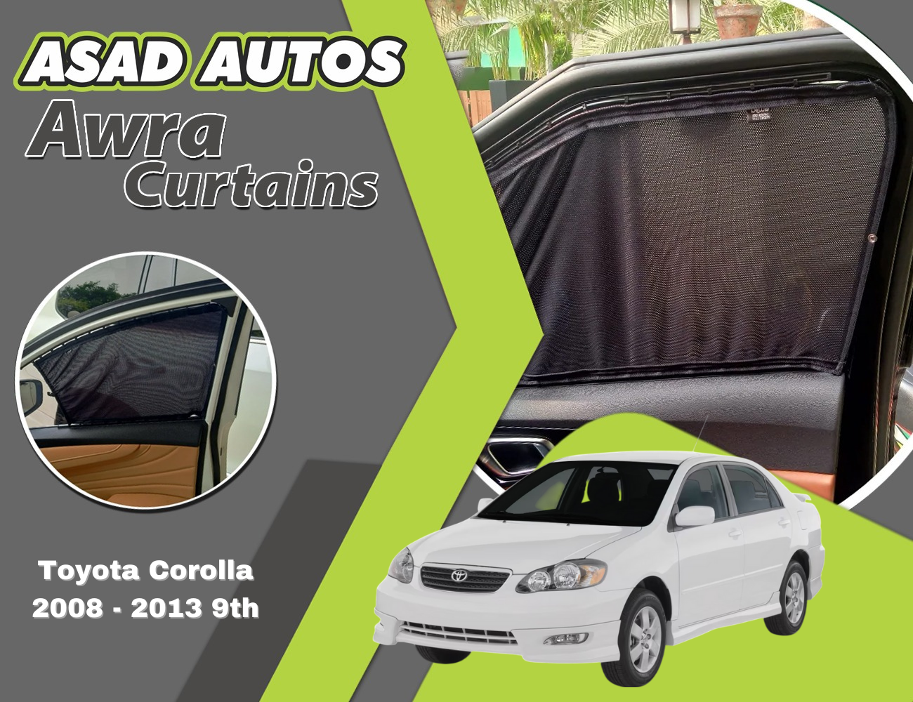 "Awra Window Curtains installed in Toyota Corolla 2008-2013 (9th Gen)"