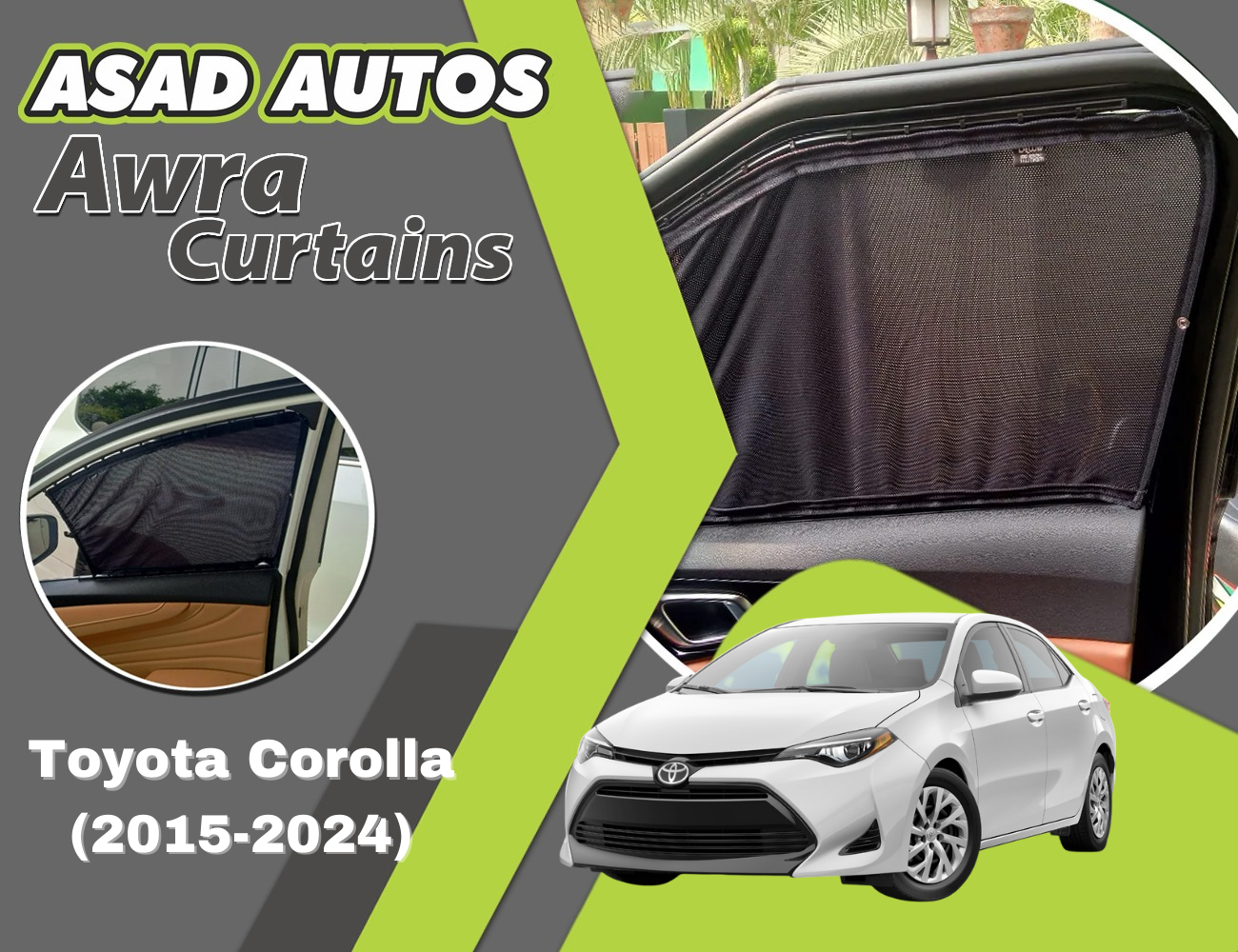 "Awra Window Curtains installed in Toyota Corolla 2015-2024"