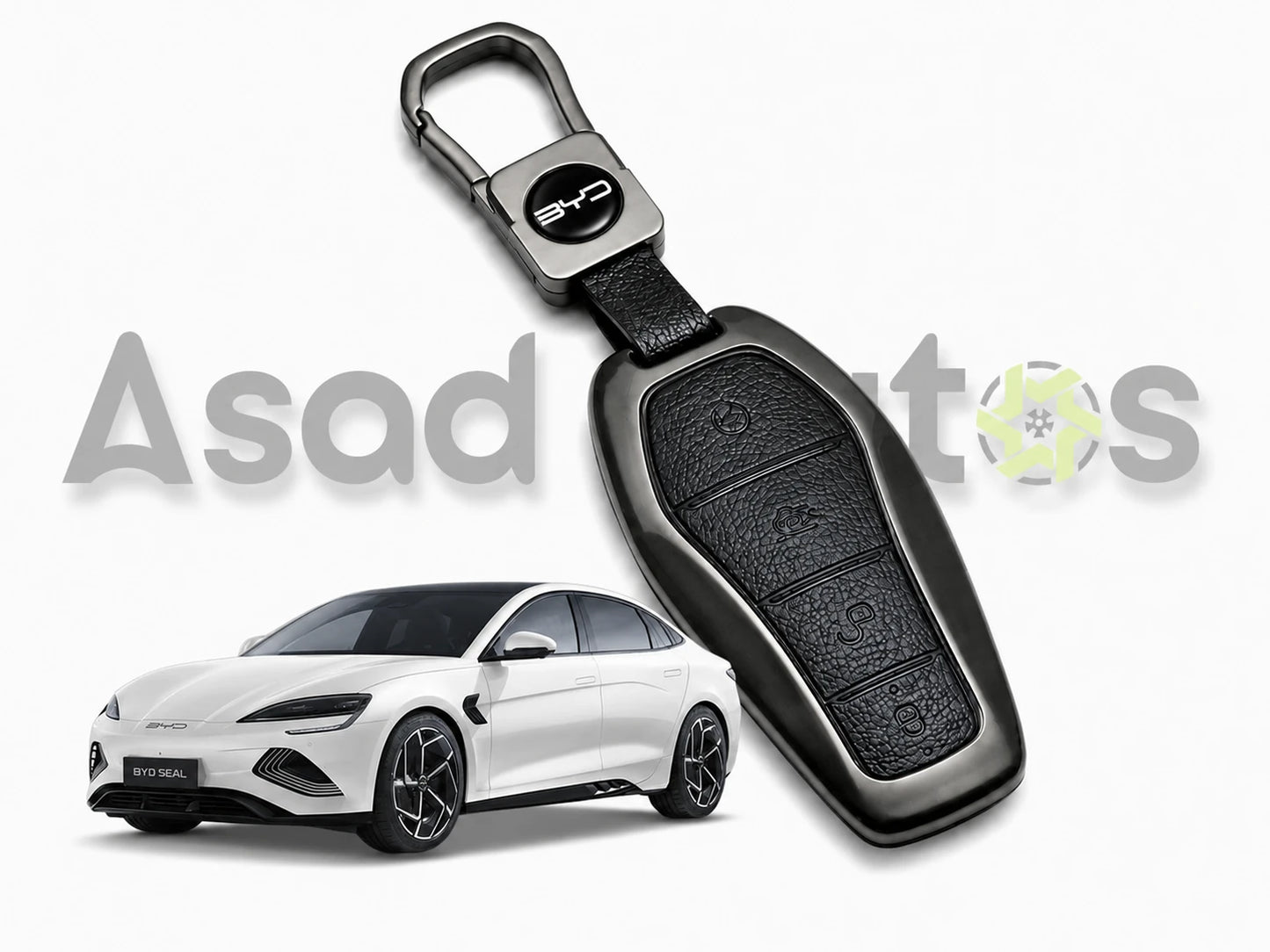 BYD Seal key cover 2025-26 – premium leather and metal key fob case with keyring by Asad Autos