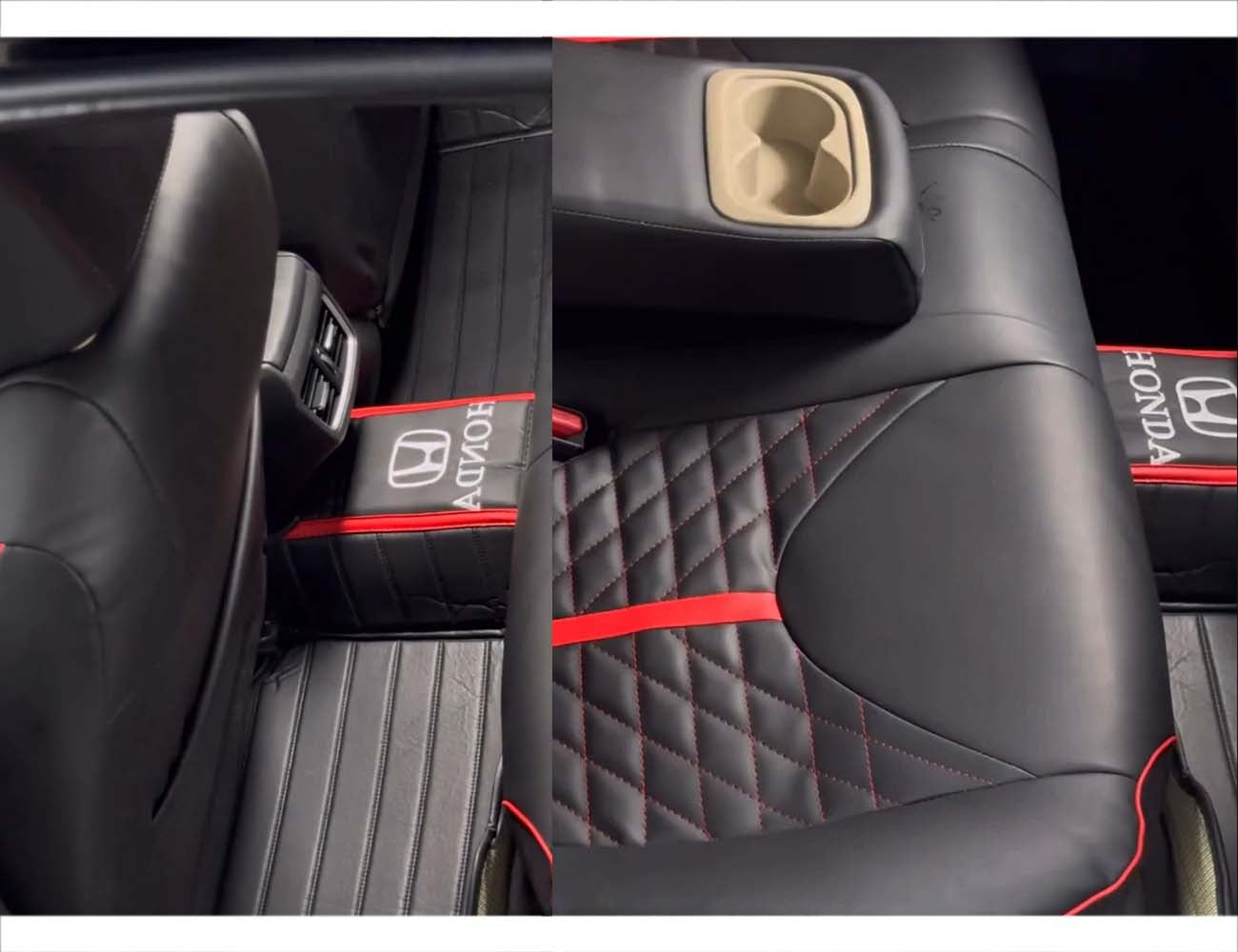 Bespoke Lamborghini Red Seat Covers for Honda Civic X (2016-2021) made from premium Japanese synthetic fabric for a luxurious and sporty interior upgrade.