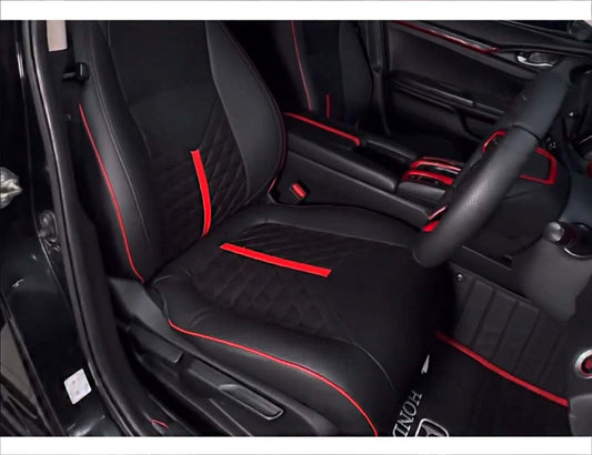 Bespoke Lamborghini Red Seat Covers for Honda Civic X (2016-2021) made from premium Japanese synthetic fabric for a luxurious and sporty interior upgrade.