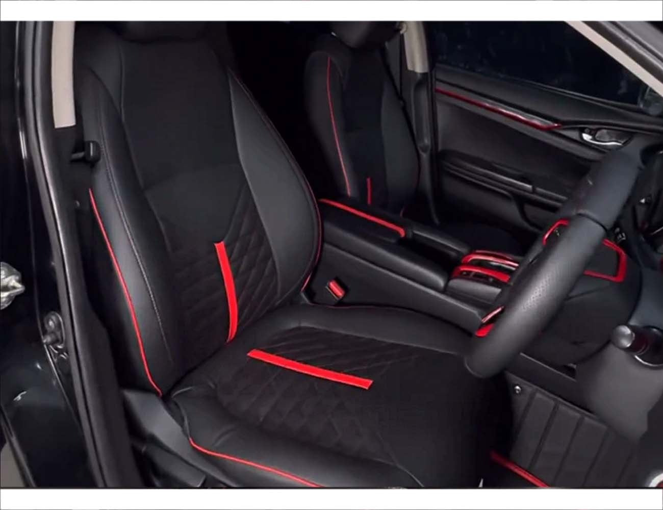 Bespoke Lamborghini Red Seat Covers for Honda Civic X (2016-2021) made from premium Japanese synthetic fabric for a luxurious and sporty interior upgrade.