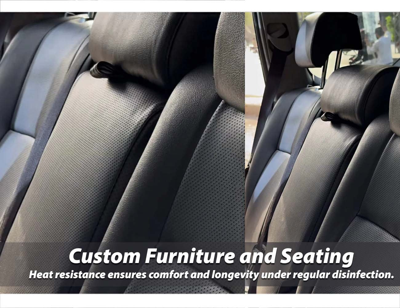 Bespoke Premium Seat Covers made from Japanese fully synthetic fabric with 90% heat resistance, custom-fit for superior protection and comfort.