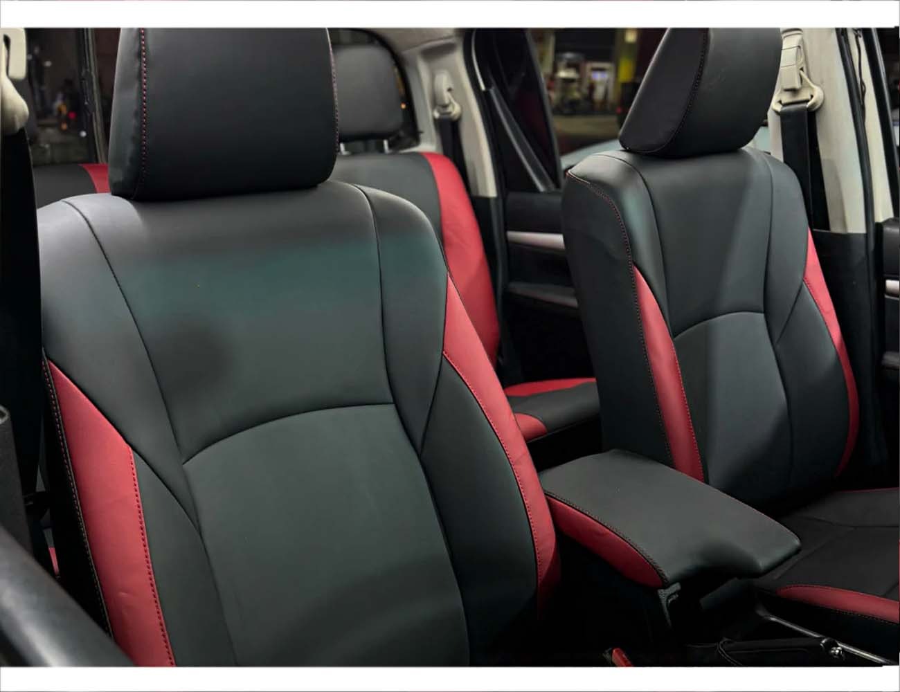 Bespoke car seat covers designed for Toyota Hilux Revo, offering custom fit, premium protection, and enhanced comfort for the vehicle's interior.