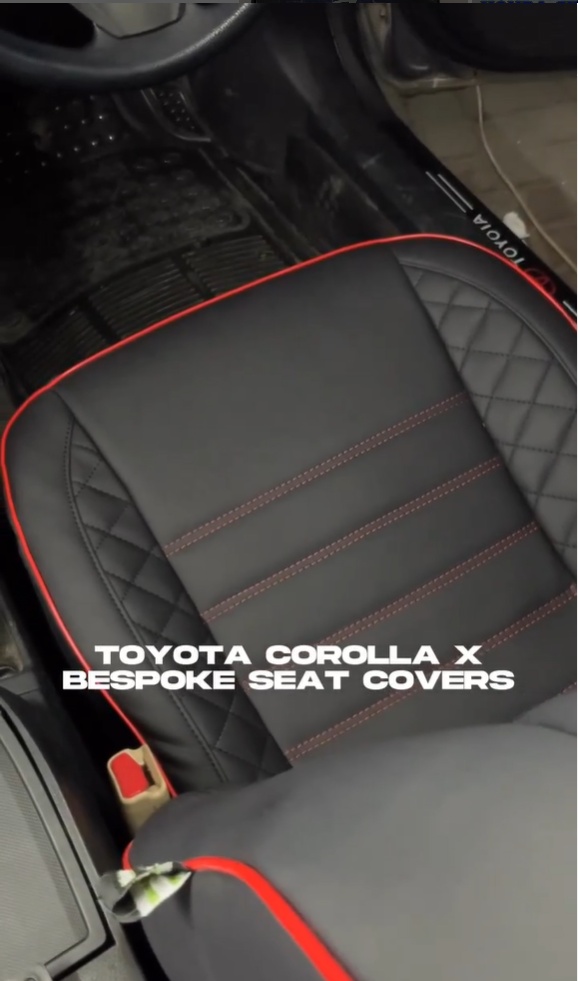 Bespoke seat cover for Toyota Corolla X offering custom fit, premium comfort, and protection.