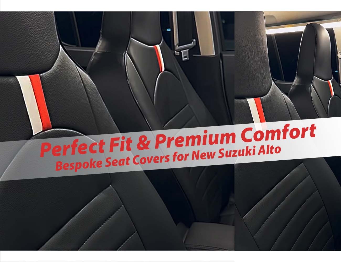 Bespoke seat covers for the New Suzuki Alto, offering premium fit, stylish design, and durable protection.