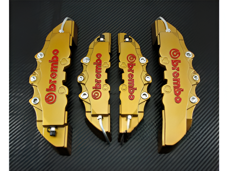 Brembo style golden car disc brake caliper cover, providing a luxurious, high-performance appearance and reliable protection for your vehicle’s brakes.