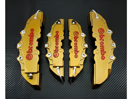 Brembo style golden car disc brake caliper cover, providing a luxurious, high-performance appearance and reliable protection for your vehicle’s brakes.