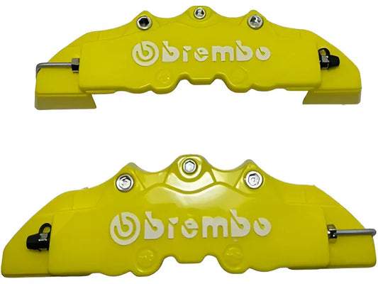 Brembo style yellow car disc brake caliper cover, providing a bold and sporty appearance with reliable protection for your vehicle’s brakes.