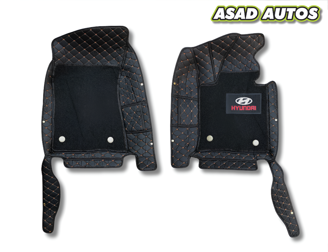 11D Floor Mats For Hyundai Sonata 2021–2024 – Black Mix Thread With Black Grass Finish