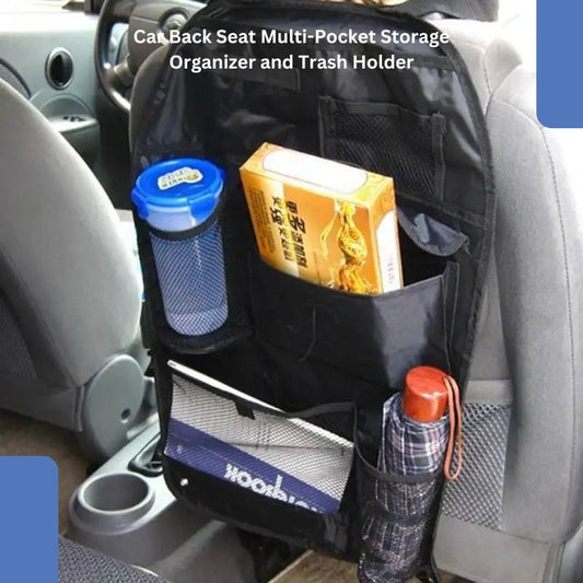 "Car Back Seat Multi-Pocket Storage Organizer and Trash Holder'