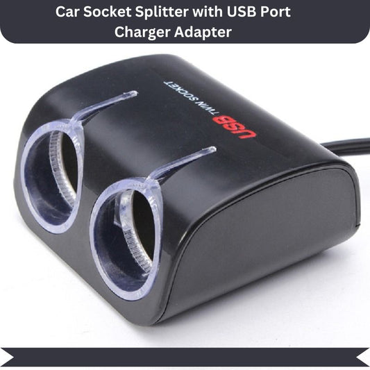 Universal Dual Plug 2-Way Car Socket Splitter with USB Port Charger Adapter
