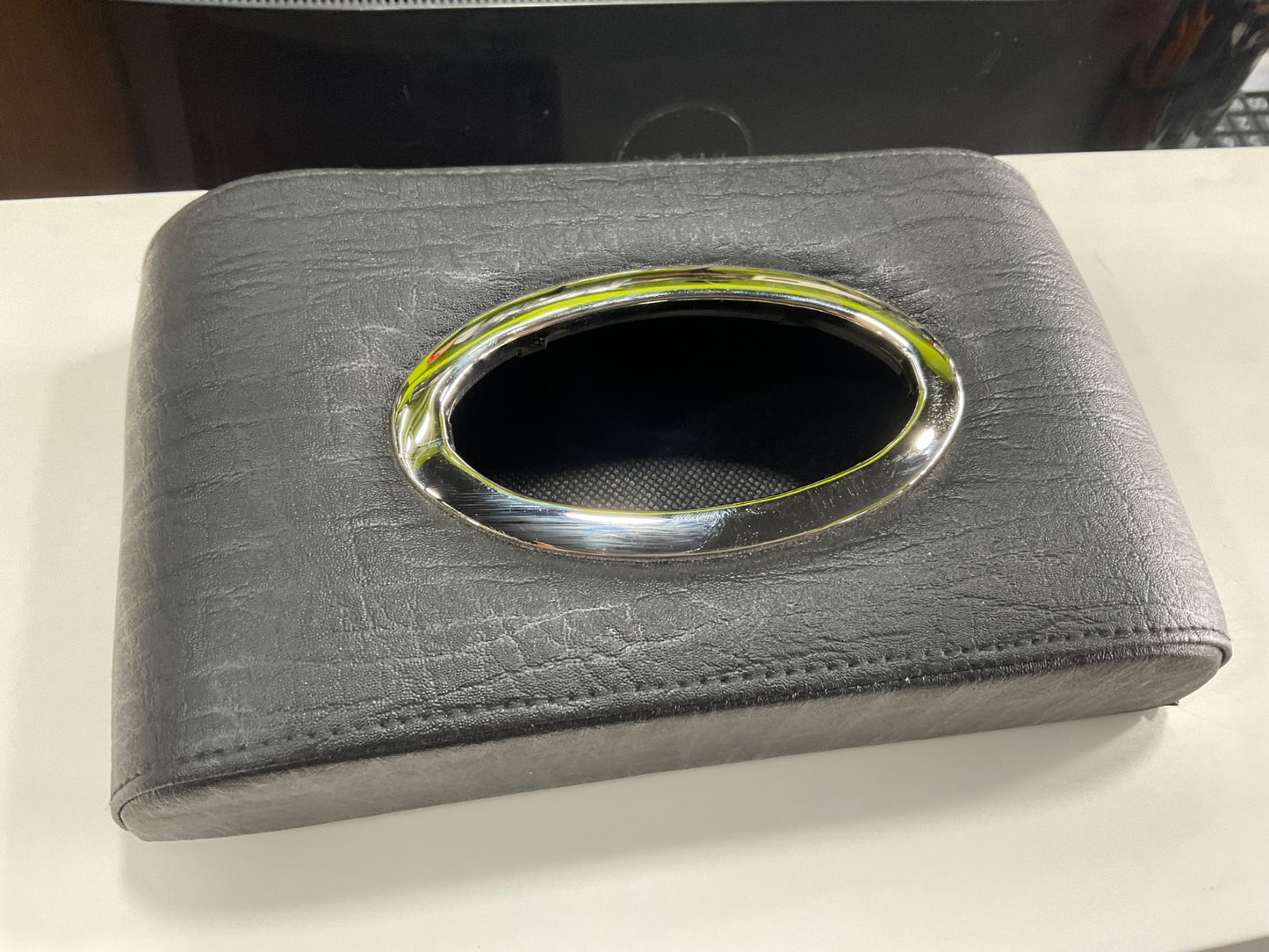 "Car Tissue Box – Premium Leather & Plastic Tissue Holder for Sun Visor, Dashboard & Seatback."