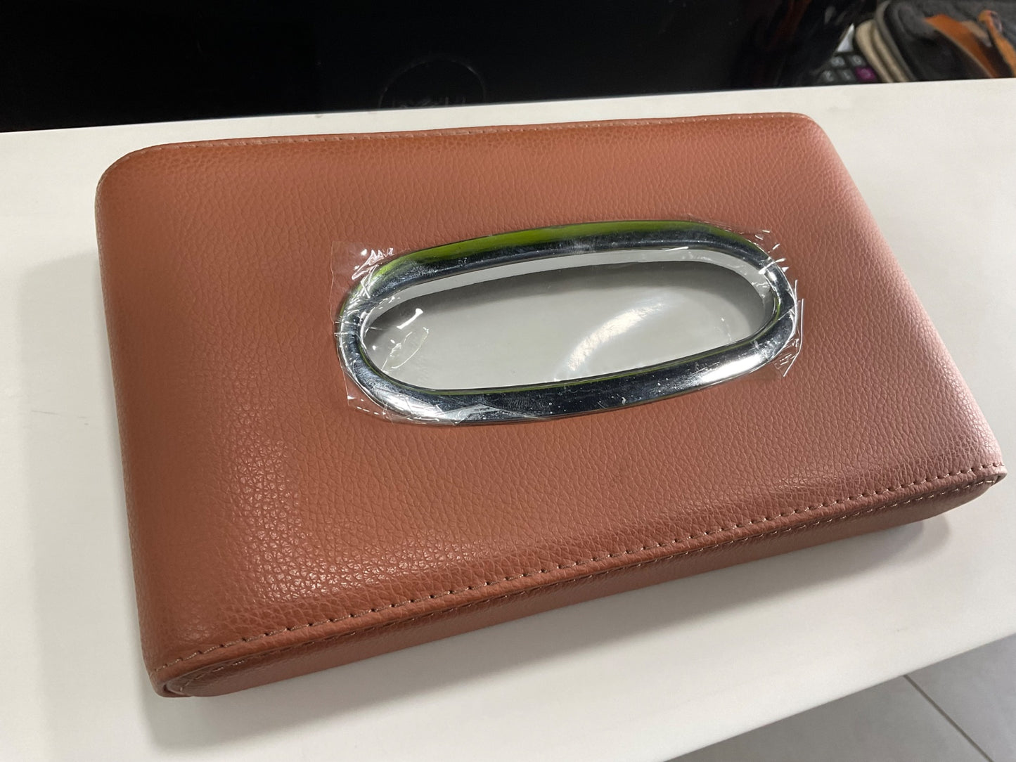 "Car Tissue Box – Premium Leather & Plastic Tissue Holder for Sun Visor, Dashboard & Seatback."